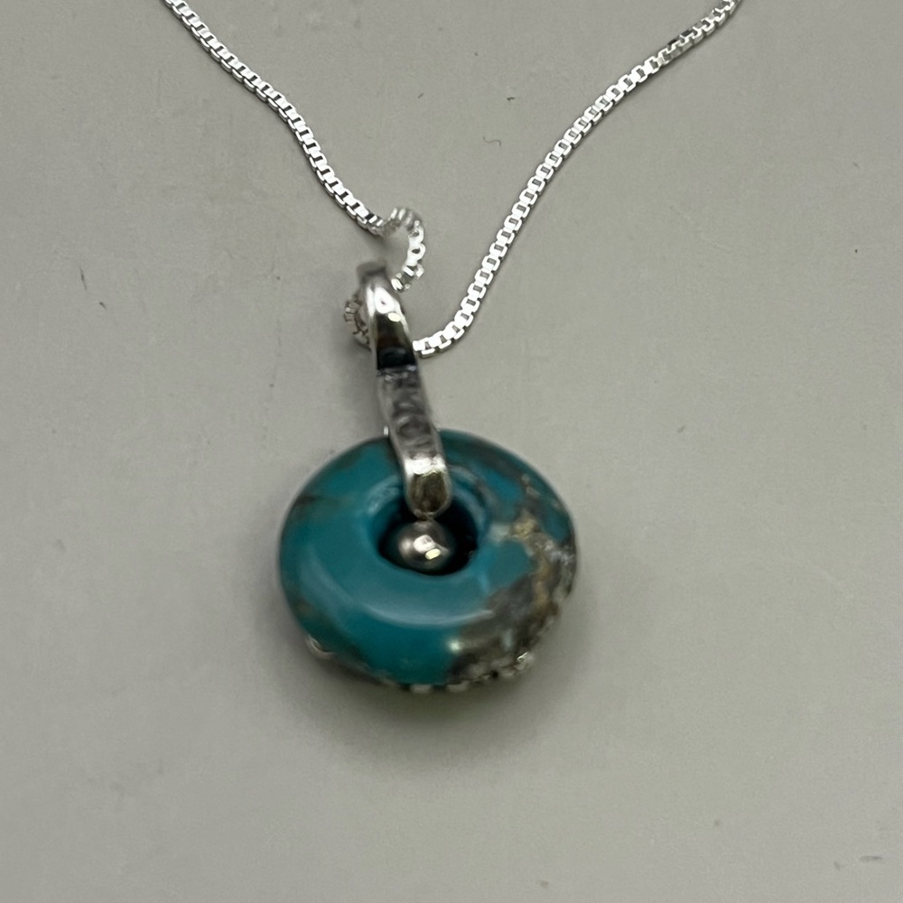 Turquoise and Sterling Silver Necklace with Delicate Chain - Picture 4 of 4